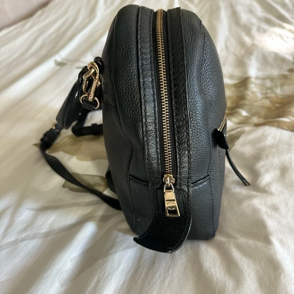Coach Black Leather Backpack with Gold Details
